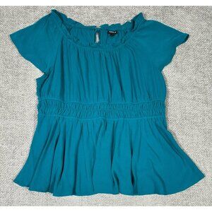 Torrid Top Womens 2‎ Teal Peasant Milkmaid Boho Short Sleeve